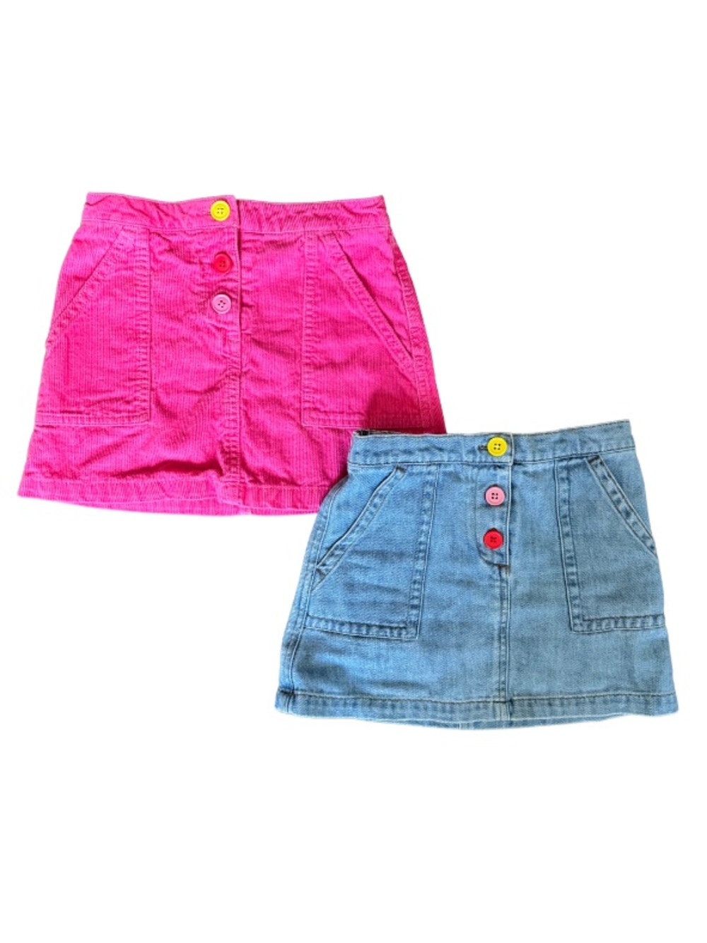 Mini Boden Girls 6-7 Skirt Bundle Pink Corduroy & Denim Colorful Buttons